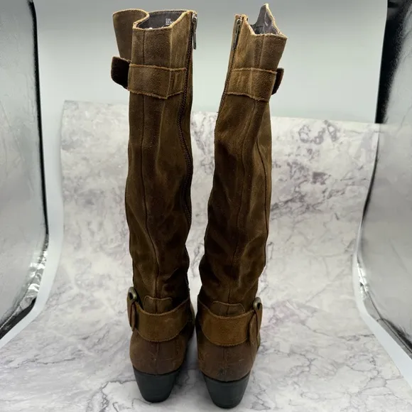 Born, Brown Over the Knee Boots with Straps and Suede Finish. Size 8.5/40.