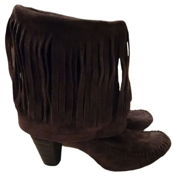 𝅺Born Brown Suede Fringe Boots Size 7