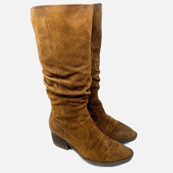 Born Brown Suede Slouchy Tall Boots Women's Size 9 EUC Block Heel