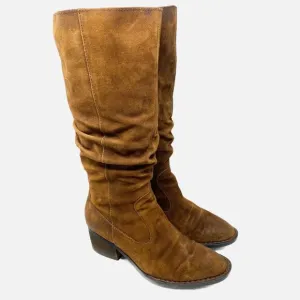 Born Brown Suede Slouchy Tall Boots Women's Size 9 EUC Block Heel