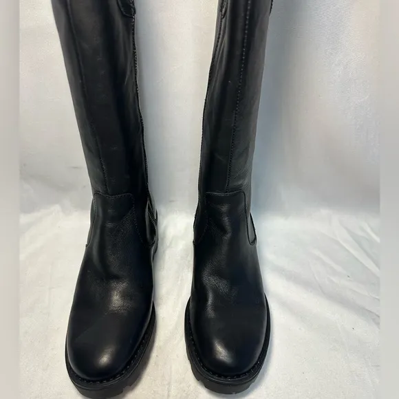 BORN Gabriella Black Leather URBAN Riding Boots Lug Sole Size 6