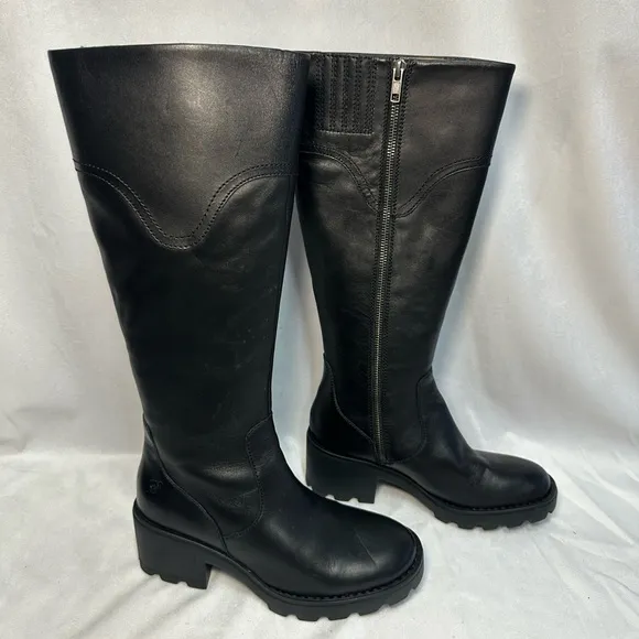 BORN Gabriella Black Leather URBAN Riding Boots Lug Sole Size 6