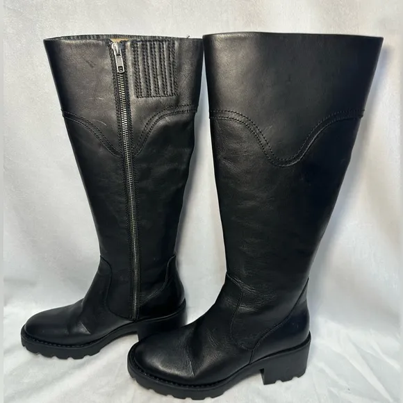 BORN Gabriella Black Leather URBAN Riding Boots Lug Sole Size 6