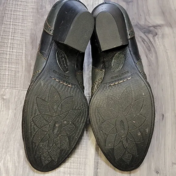 Born Green &amp; Black Leather Booties with Chunky Heel