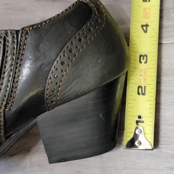 Born Green &amp; Black Leather Booties with Chunky Heel