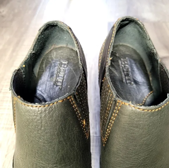 Born Green &amp; Black Leather Booties with Chunky Heel