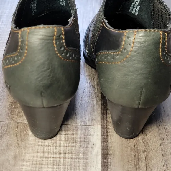 Born Green &amp; Black Leather Booties with Chunky Heel