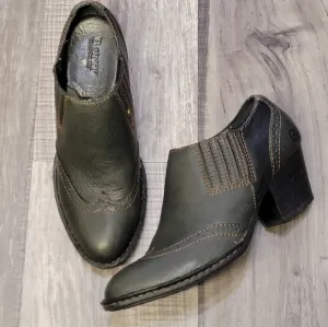 Born Green &amp; Black Leather Booties with Chunky Heel
