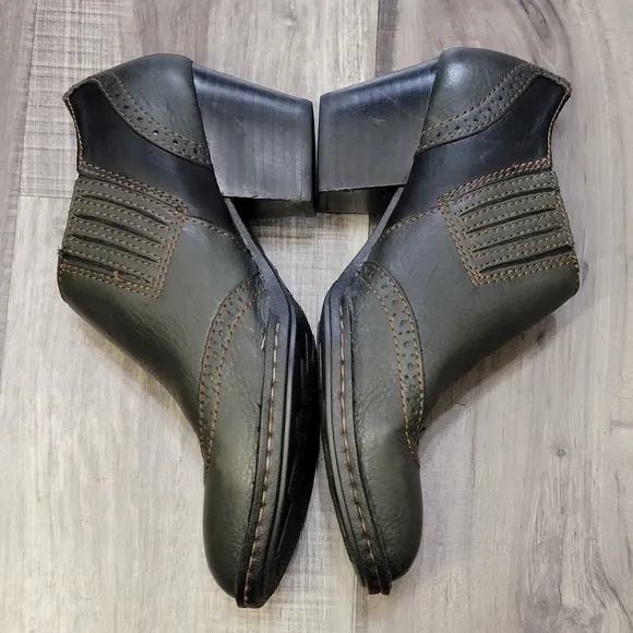 Born Green &amp; Black Leather Booties with Chunky Heel