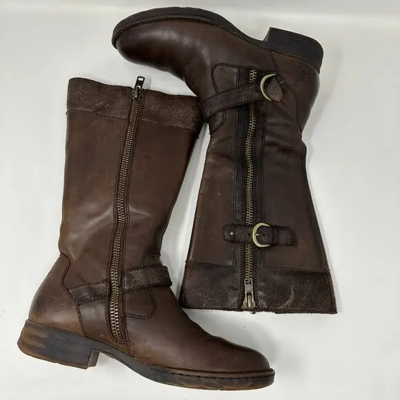 Born KENDALL Women's Boots Brown Leather Tall Biker Riding Boots 8M