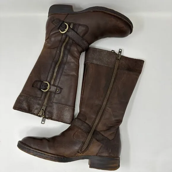 Born KENDALL Women's Boots Brown Leather Tall Biker Riding Boots 8M