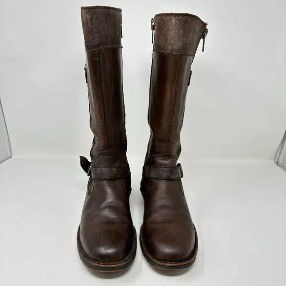 Born KENDALL Women's Boots Brown Leather Tall Biker Riding Boots 8M