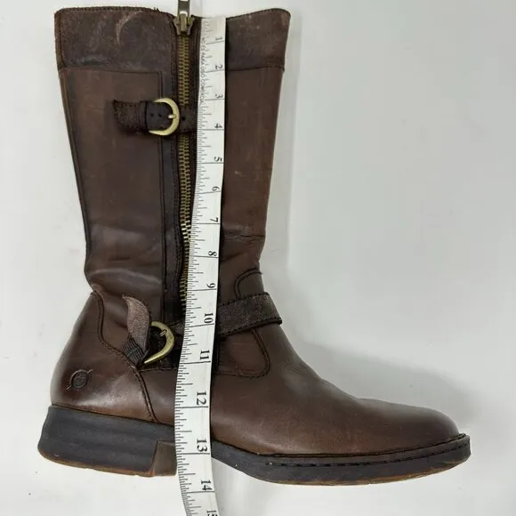 Born KENDALL Women's Boots Brown Leather Tall Biker Riding Boots 8M