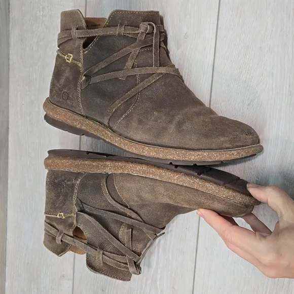 Born Women Tarkiln Leather Brown Suede Ankle Boots Shoes Sz 9.5