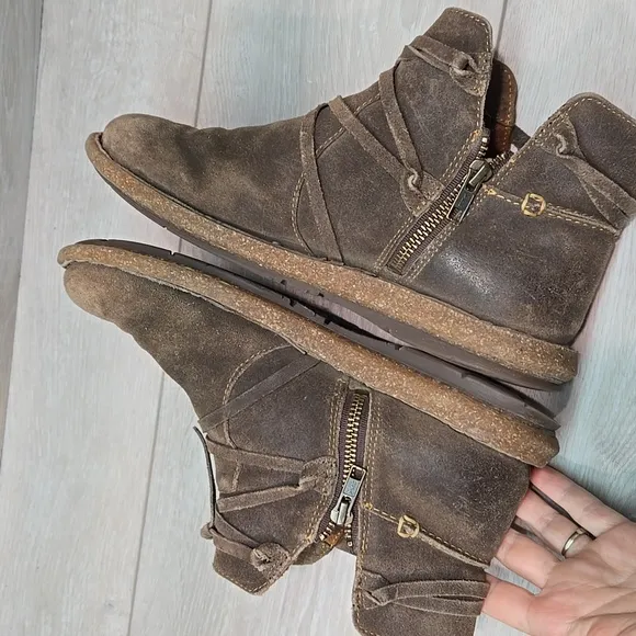 Born Women Tarkiln Leather Brown Suede Ankle Boots Shoes Sz 9.5
