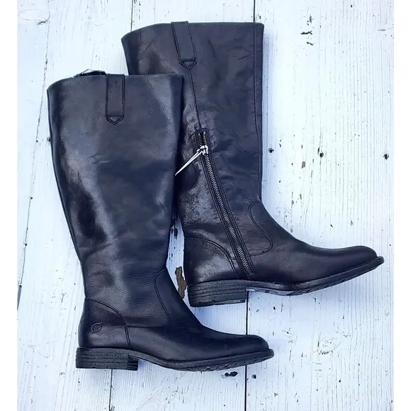 Born Women's Black Leather Knee High Shaunie Riding Boots Sz US 6.5 EU 37