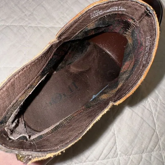 Born Women's Brown‎ Leather Ankle Boots Size 9.5M Comfy Back Zip Box Heel Patent