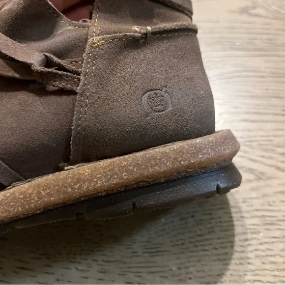 Born Women's Brown Tarkiln Suede Ankle Boots Size 8.5 US Zip Leather Wrap Laces