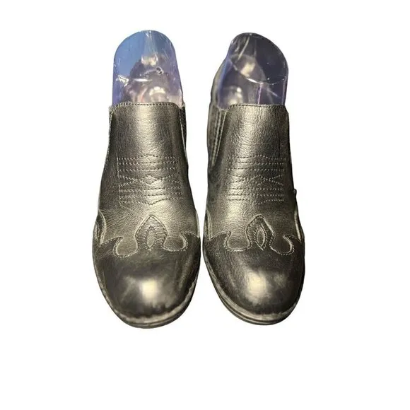 Born Womens Ebony Black Leather Amibeth Western Wingtip Ankle Booties Size 7