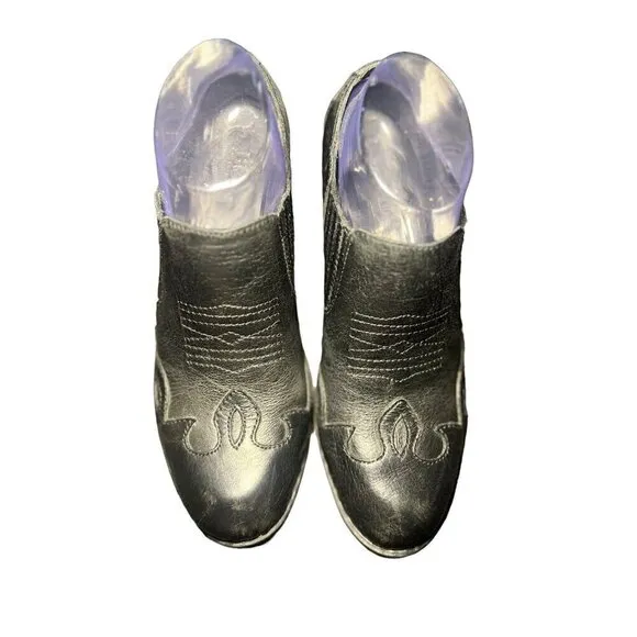 Born Womens Ebony Black Leather Amibeth Western Wingtip Ankle Booties Size 7