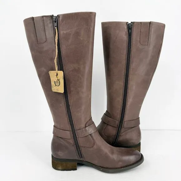 BORN Womens Saddler Tall Riding Boots Size 8M EU 39 Wide Calf Brown Leather NIB