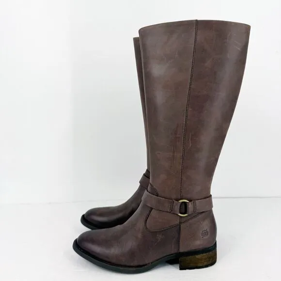 BORN Womens Saddler Tall Riding Boots Size 8M EU 39 Wide Calf Brown Leather NIB