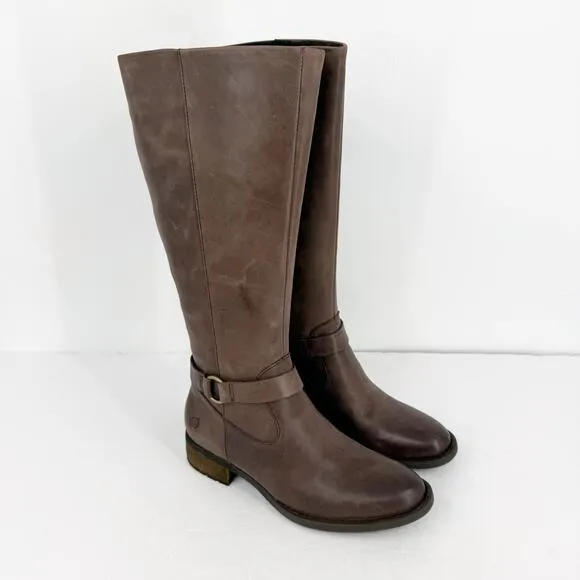 BORN Womens Saddler Tall Riding Boots Size 8M EU 39 Wide Calf Brown Leather NIB