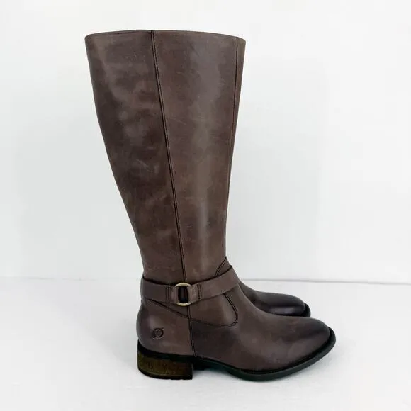 BORN Womens Saddler Tall Riding Boots Size 8M EU 39 Wide Calf Brown Leather NIB
