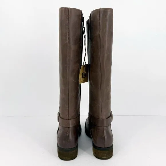 BORN Womens Saddler Tall Riding Boots Size 8M EU 39 Wide Calf Brown Leather NIB