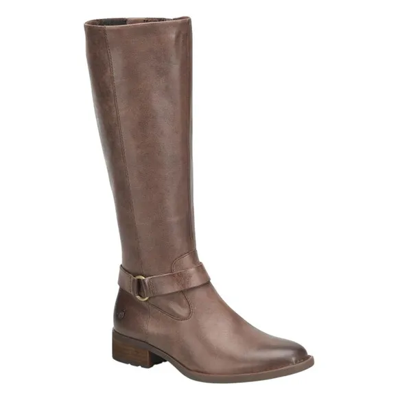 BORN Womens Saddler Tall Riding Boots Size 8M EU 39 Wide Calf Brown Leather NIB
