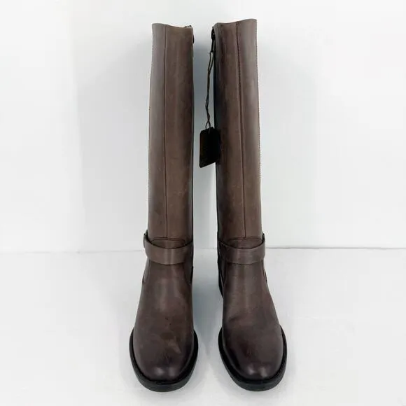BORN Womens Saddler Tall Riding Boots Size 8M EU 39 Wide Calf Brown Leather NIB
