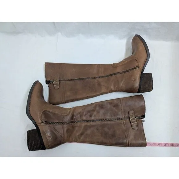 Born women's size 8.5 brown leather boots 17&quot; tall 2&quot; heel zip closure western
