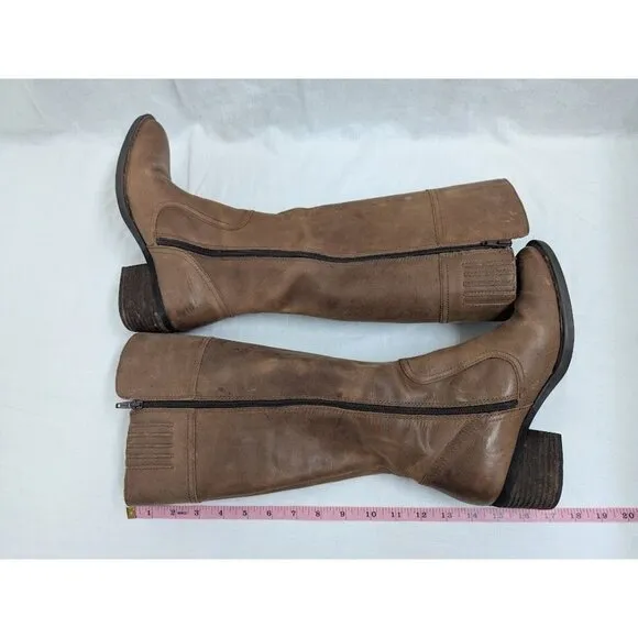 Born women's size 8.5 brown leather boots 17&quot; tall 2&quot; heel zip closure western