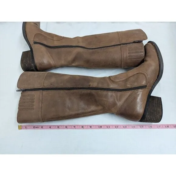 Born women's size 8.5 brown leather boots 17&quot; tall 2&quot; heel zip closure western