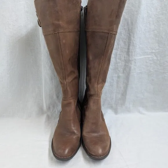 Born women's size 8.5 brown leather boots 17&quot; tall 2&quot; heel zip closure western