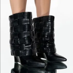 Brand new Black wedge woven style leather boots