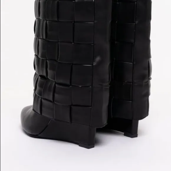 Brand new Black wedge woven style leather boots