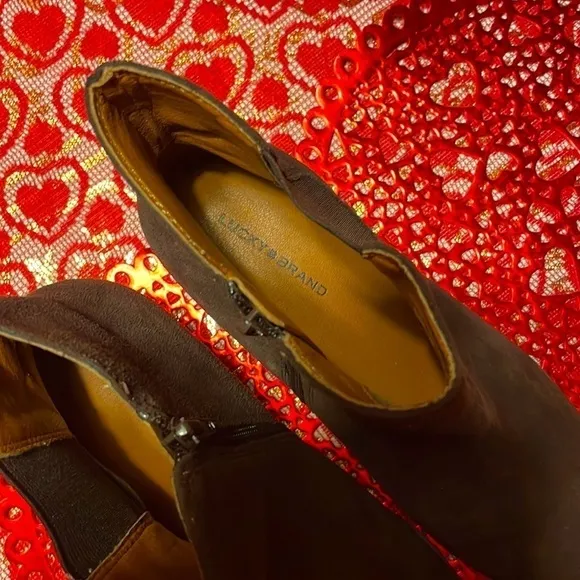 Brand New Lucky Brand Genuine Suede Slip On Brown Ankle Boots