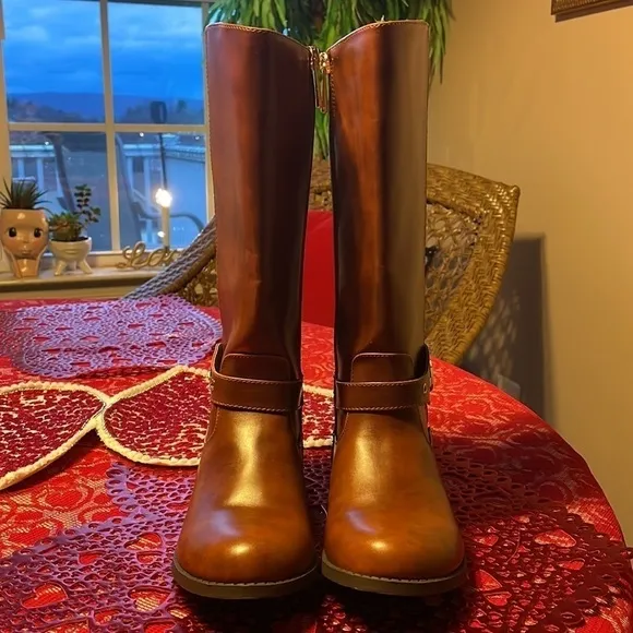 Brand New Michael Kors Girls Emma Heather Zippered Tall Riding Boots in Cognac