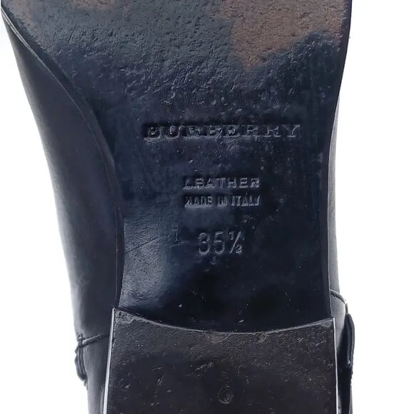 BURBERRY Black Leather Buckle Ankle Boots Made in Italy Point Toe Designer 35.5