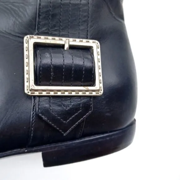 BURBERRY Black Leather Buckle Ankle Boots Made in Italy Point Toe Designer 35.5