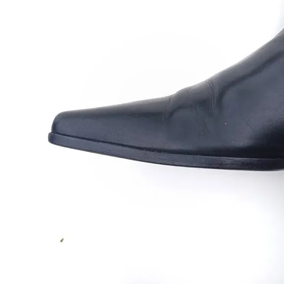 BURBERRY Black Leather Buckle Ankle Boots Made in Italy Point Toe Designer 35.5