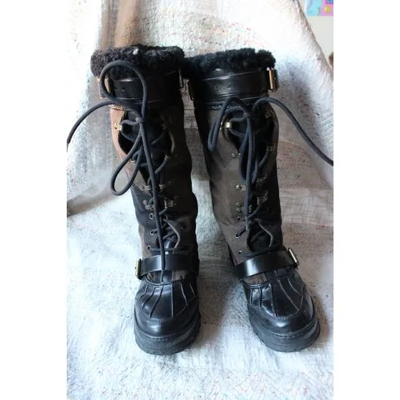Burberry Brown Nova Check Snow Rain Shearling Lined Duck Boots Size 36
