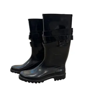 Burberry Women's Rain Boots Size 7.5 Black Tall Waterproof Plaid Lining Designer