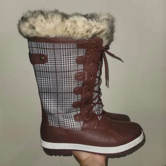 💎Burgundy Plaid Winter Boots💎