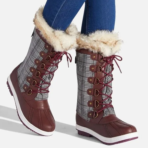 💎Burgundy Plaid Winter Boots💎