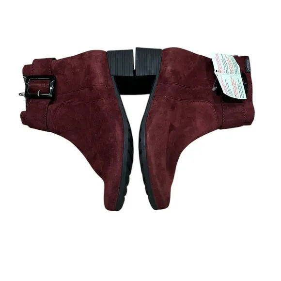 Burgundy Suede Ankle Boots with Buckle
