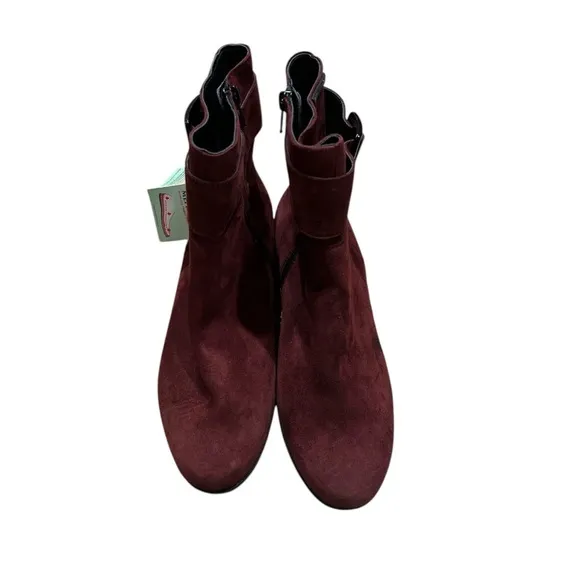 Burgundy Suede Ankle Boots with Buckle