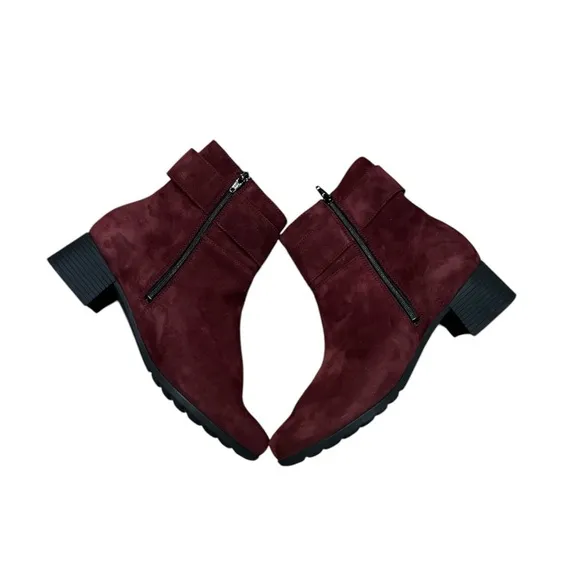 Burgundy Suede Ankle Boots with Buckle