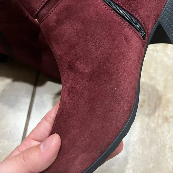 Burgundy Suede Ankle Boots with Buckle
